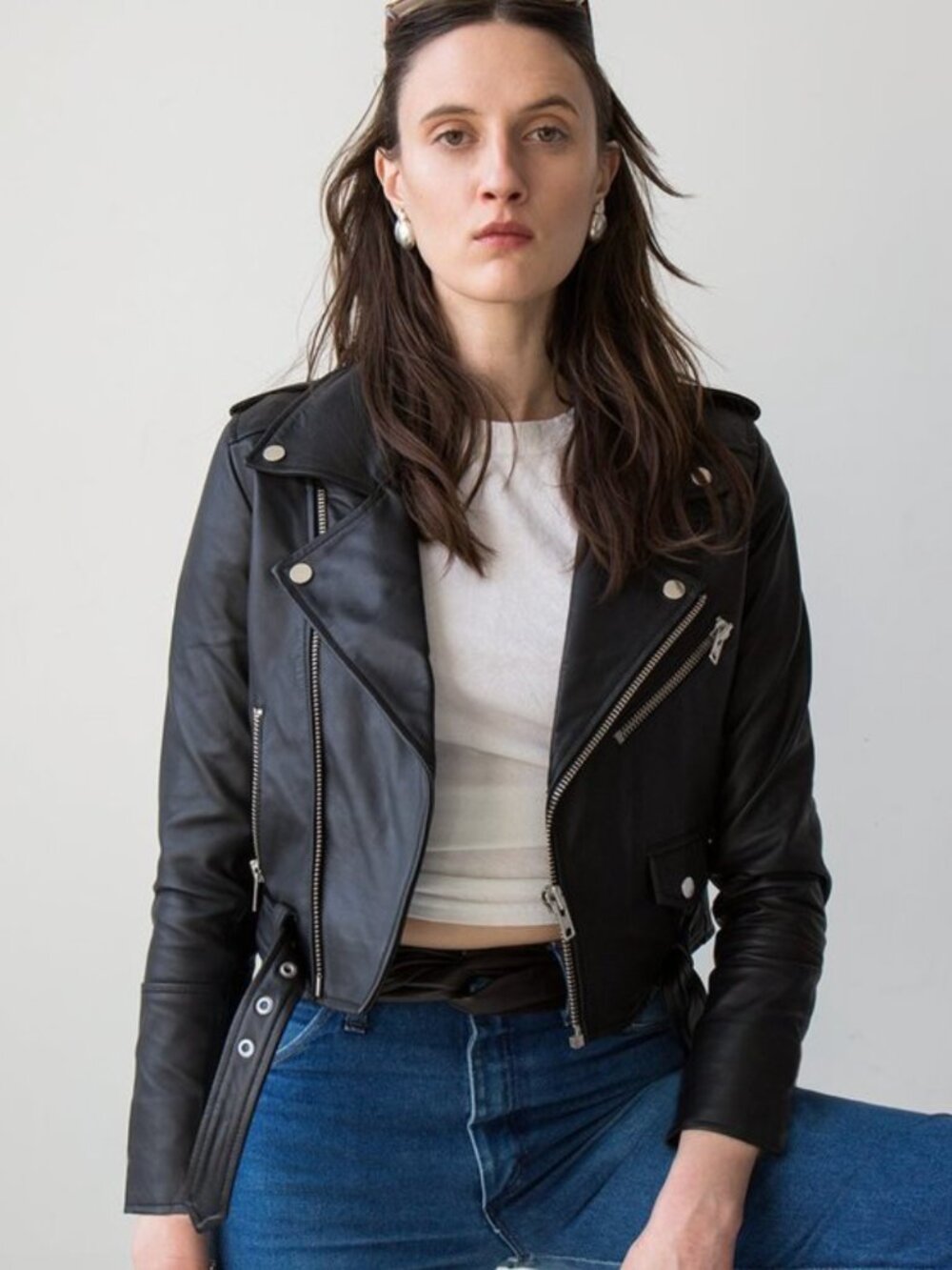 Deadwood Black Recycled Leather Debbie Joan Cropped Biker Moto Jacket